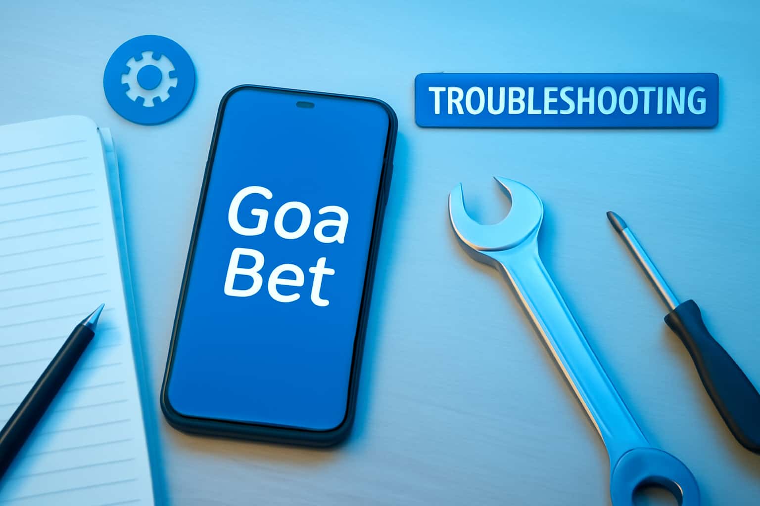 An informative scene depicting troubleshooting tips for the Goa Bet app.